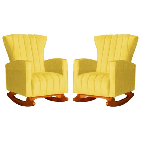 Kit 2 Poltrona Decorativa Melinda Balanço Suede Amarelo - Fm
