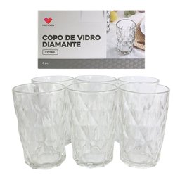 Kit com 6 Copos de Vidro Diamante 370ml - 1
