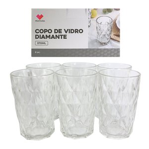 Kit com 6 Copos de Vidro Diamante 370ml