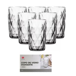 Kit com 6 Copos de Vidro Diamante 370ml - 7
