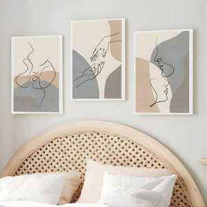 Kit 3 Quadros Casal Linhas Curvas Moldura:branca