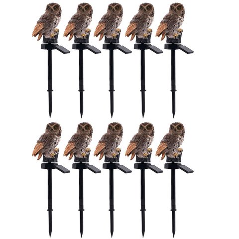 Coruja Luminaria Solar Decoraçao Kit 10 Uni Casa Jardim Quintal Varanda Enfeite Ave Escultura
