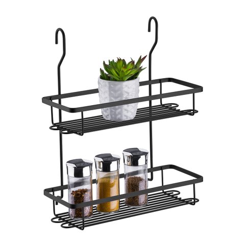 Suporte Duplo Aéreo Porta Condimentos de Cozinha Schmitt:Preto