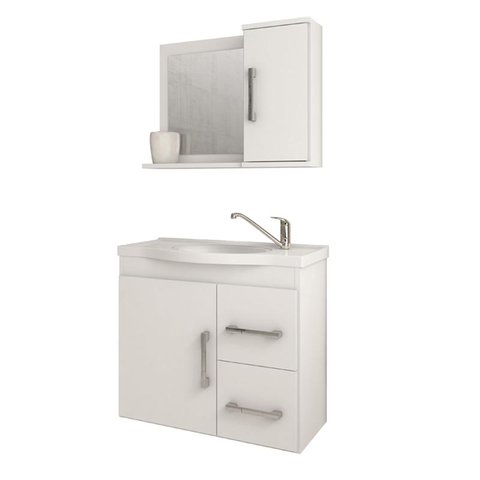 Gabinete de Banheiro com Cuba e Espelheira Vix 65cm Branco - Mgm