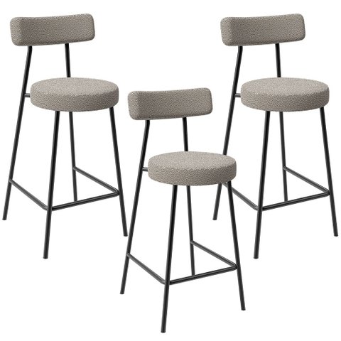 Kit 03 Banquetas Baixa para Cozinha Sala de Jantar Bar Bancada Milão L02 Bouclê Creme - lyam decor L