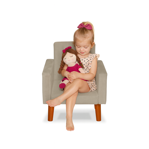 Mini Poltrona Cadeira Infantil Nina de Criança Suede Bege Pés Palito