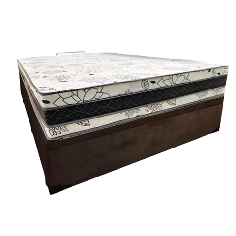 Cama Base Box Baú Casal Super Confort Suede Marrom + Colchão Casal Super Confort D33 28x138x188