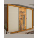 Ver imagem 2 de Guarda Roupa 3 Portas 1 Reflecta Correr com Pés e Led Matt Cor:off White/madeira