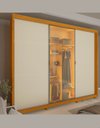 Ver imagem 2 de Guarda Roupa 3 Portas 1 Reflecta Correr com Pés e Led Matt Cor:off White/madeira