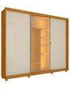 Ver imagem 1 de Guarda Roupa 3 Portas 1 Reflecta Correr com Pés e Led Matt Cor:off White/madeira