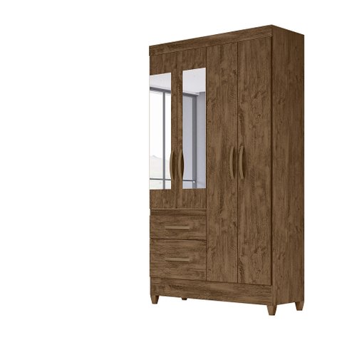 Guarda Roupa 4 Portas com Espelho Madri Castanho Wood 852331 Moval