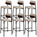 Ver imagem 1 de Kit 06 Banquetas Alta Bar Cozinha Sala de Jantar Aço Preto Kaira C01 Linho Areia Courino Whisky -