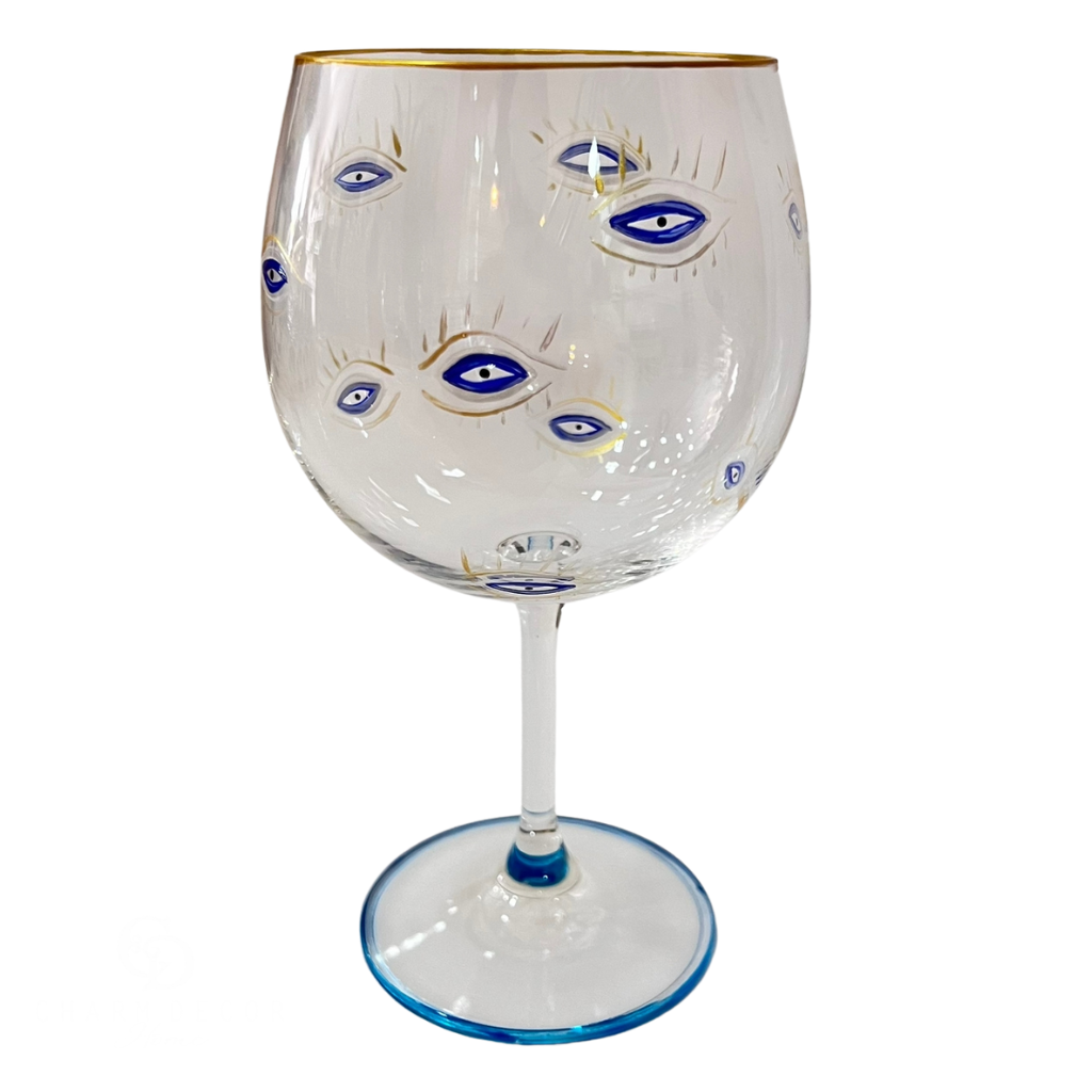 Taça para Gin Cristal Pintada À Mão Olho Grego