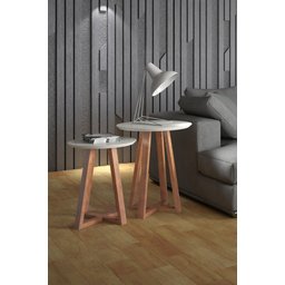 Mesa Lateral Luna Com Tampo De Vidro 70cm - Off White - 2 Mesa Lateral Luna Com Tampo De Vidro 70cm - Off White - 2