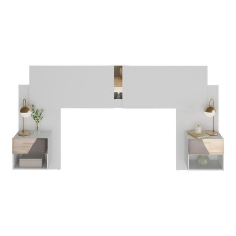 Cabeceira Casal/queen com Espelhos e 2 Mesas de Cabeceira 232cm Multimóveis Mp4324 Branco Branco