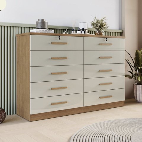 Cômoda para Quarto 10 Gavetas Genova Marrom/Cumaru/Fendi