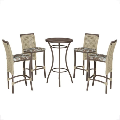 Mesa Bistrô e 4 Banquetas Roma Marrom Corda Estofado 6 Trama Rami