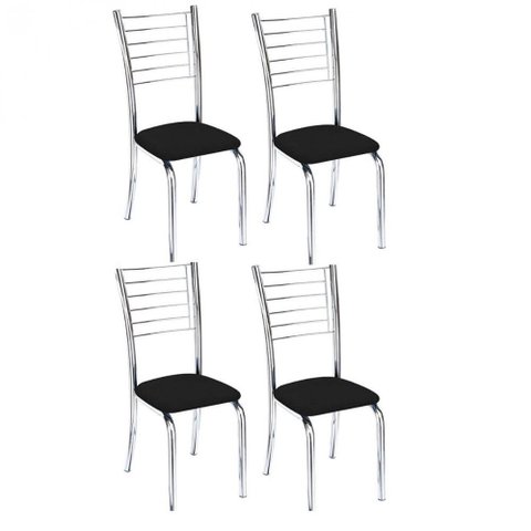 Kit 4 Cadeiras de Jantar Lara Cromada para Cozinha Assento Sintético Preto - Aurora Line