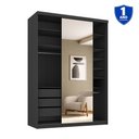 Ver imagem 4 de Guarda-Roupa Closet Solteiro 100% MDF 139cm com 1 Porta Espelho 3 Gavetas Sion Preto