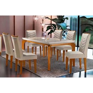 Sala de Jantar Completa Londrina Tampo Madeirado C/ Vidro Reto 180x90 e 6 Cadeiras Londrina Imbuia