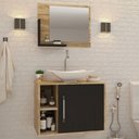 Ver imagem 1 de Armário de Banheiro com Cuba e Espelho 1 Porta 2 Prateleiras Carvalho/Preto ônix 13689 - Compace