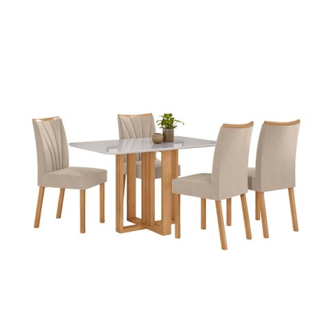 Conjunto Sala de Jantar Mesa Téssera 120 Tampo Vidro Off White com 4 Cadeiras Téssera - Lopas Amendo