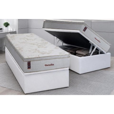 Cama Box Baú Crc Solteiro +Colchão Molas Ensacadas Marselha Hellen 88