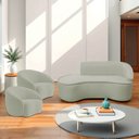 Ver imagem 1 de Kit Divã Recamier Orgânico Marrocos 180cm Lado Esquerdo e 2 Poltronas Amore Bouclé Verde Oliva