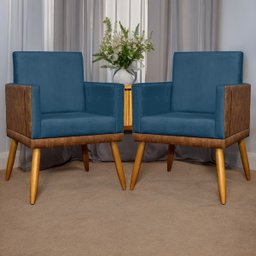 Kit 2 Poltronas Decorativas Lis Corino e Suede Cores Pé Palito 30cm - 2