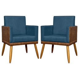 Kit 2 Poltronas Decorativas Lis Corino e Suede Cores Pé Palito 30cm - 1