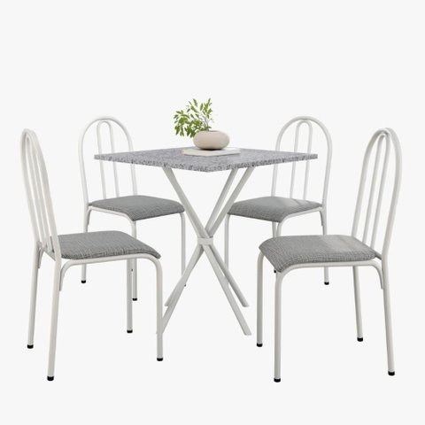 Kit Mesa Diamante 544 Sala de Jantar 4 Cadeiras Pés Tubular Cinza/branco