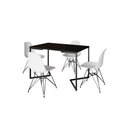 Ver imagem 2 de Mesa Industrial Base Ferro Preto em V Tampo 137x90 Preto 4 Cadeiras Eames Assento Branco Ferro Preto