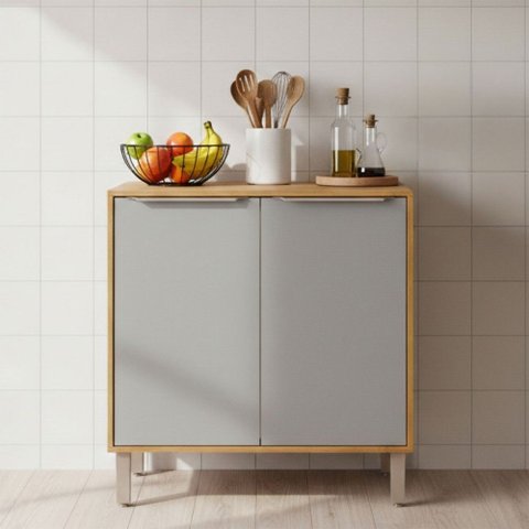 Balcão de Cozinha 80 Cm Celeste 2 Portas 100% Mdf Platina - Mgm Móveis