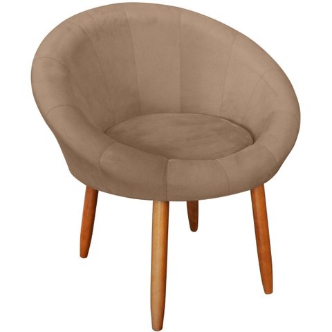 Poltrona Sala Decorativa Moderna Estofada para Recepção Resistente Tecido Veludo Pés de Madeira