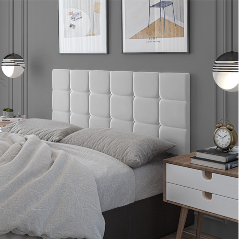 Cabeceira Painel Estofada Casal 140cm Dobrável Cama Box Padrão Calipha Branco Corino