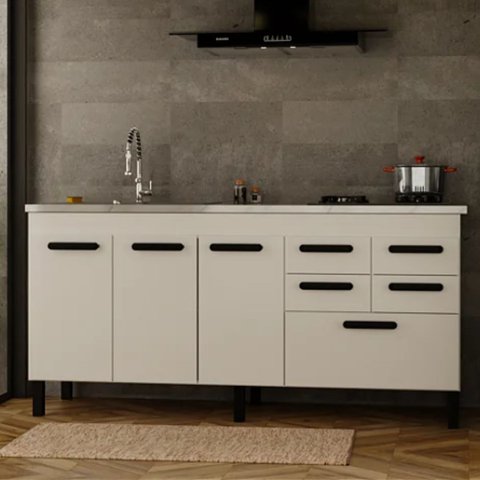 Gabinete de Cozinha 5 Gavetas 3 Portas 194cm Grande 100% MDF:Branco