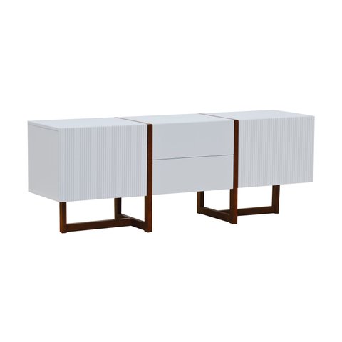 Rack Ondas 2 Portas e 2 Gavetas - Amêndoa Branco
