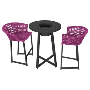 Conjunto Bistrô Champanheira Tampo Ripado e 2 Banquetas Reis Corda Náutica Rosa