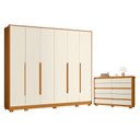 Ver imagem 1 de Guarda Roupa Casal Mercure 6 Portas e Cômoda Duetto 10 Gavetas Cinamomo Off White - Móveis