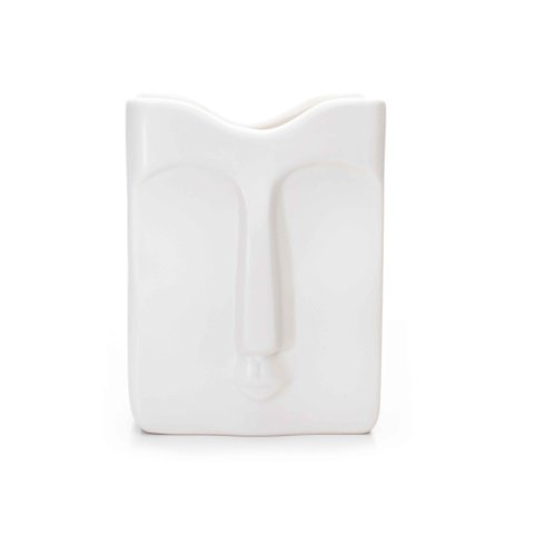 Vaso Decorativo Rosto em Cerâmica Retangular Branco 17x10 cm - D’Rossi
