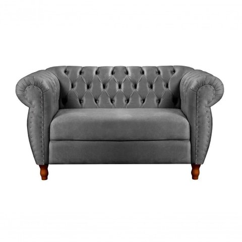 Sofá Nobreza 2 Lugares Fixo 153cm Cinza Veludo Clássico Bella Decor