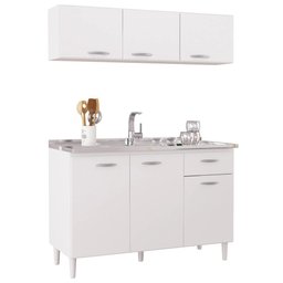 Armário Aéreo e Balcão de Cozinha com Pia Inox 120cm Classic P11 Branco - Mpozenato - 1