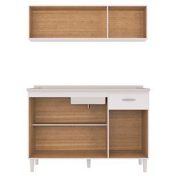 Armário Aéreo e Balcão de Cozinha com Pia Inox 120cm Classic P11 Branco - Mpozenato - 3