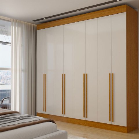 Guarda-Roupa Casal Porto 8 Portas 4 Gavetas 100% MDF Cinamomo/Off White - Panorama Móveis