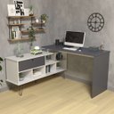 Ver imagem 1 de Escrivaninha em L Mesa Office com Nichos e Porta Dubai Branco/grafito