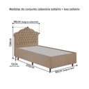Ver imagem 5 de Kit Cama Box Solteiro + Cabeceira Estofada em Madeira Maciça Curva Provençal com Capitonê Bege/Dourado