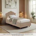 Ver imagem 2 de Kit Cama Box Solteiro + Cabeceira Estofada em Madeira Maciça Curva Provençal com Capitonê Bege/Dourado