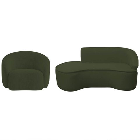 Kit Divã Recamier Orgânico Marrocos 160cm Lado Esquerdo e 1 Poltronas Amore Linho