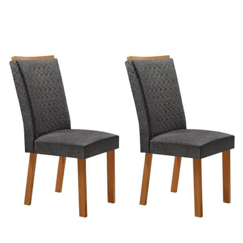 Conjunto com 2 Cadeiras Lisa MDF Estofado em Linho Grafite Moderna 60cm