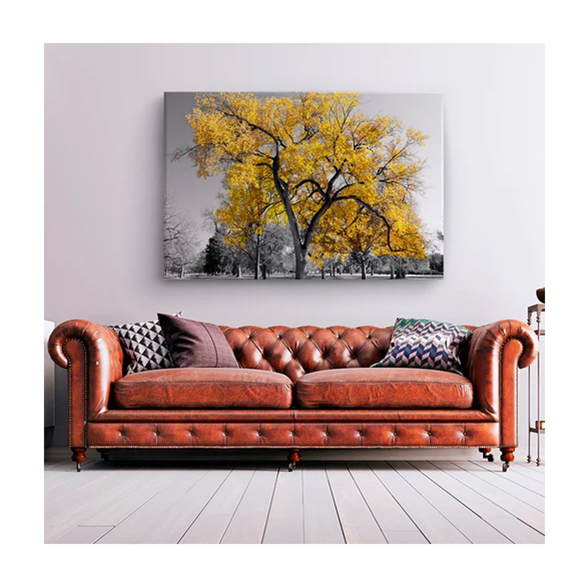 Quadro Paisagens e Natureza Arvore Amarela c/ Moldura Marrom:100 x 70 cm